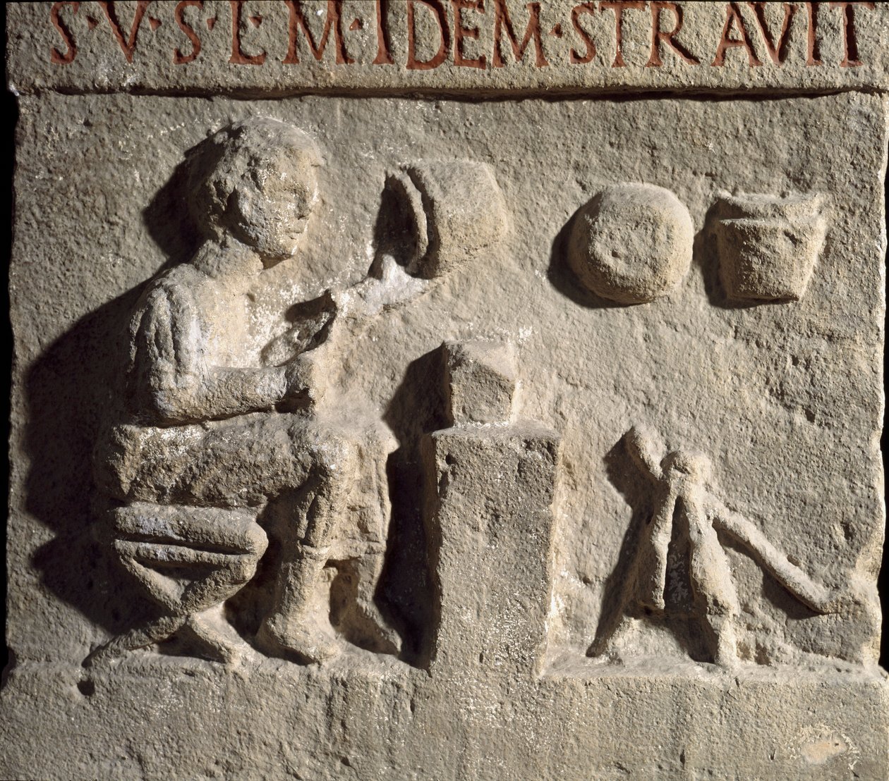 Arte romana: baixo relevo representando a paragem de um oleiro. Século I d.C. Roma Museo della Civilta Romana de Roman
