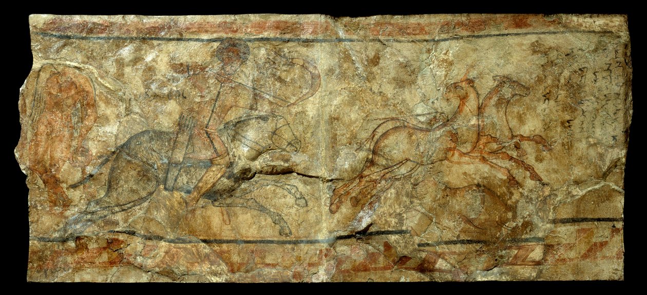 Arte romana: mural representando um arqueiro caçando a prímula. do local de Doura Europos na Síria (27 AC-476 DC). Sol 2,1x0,9 m de Roman