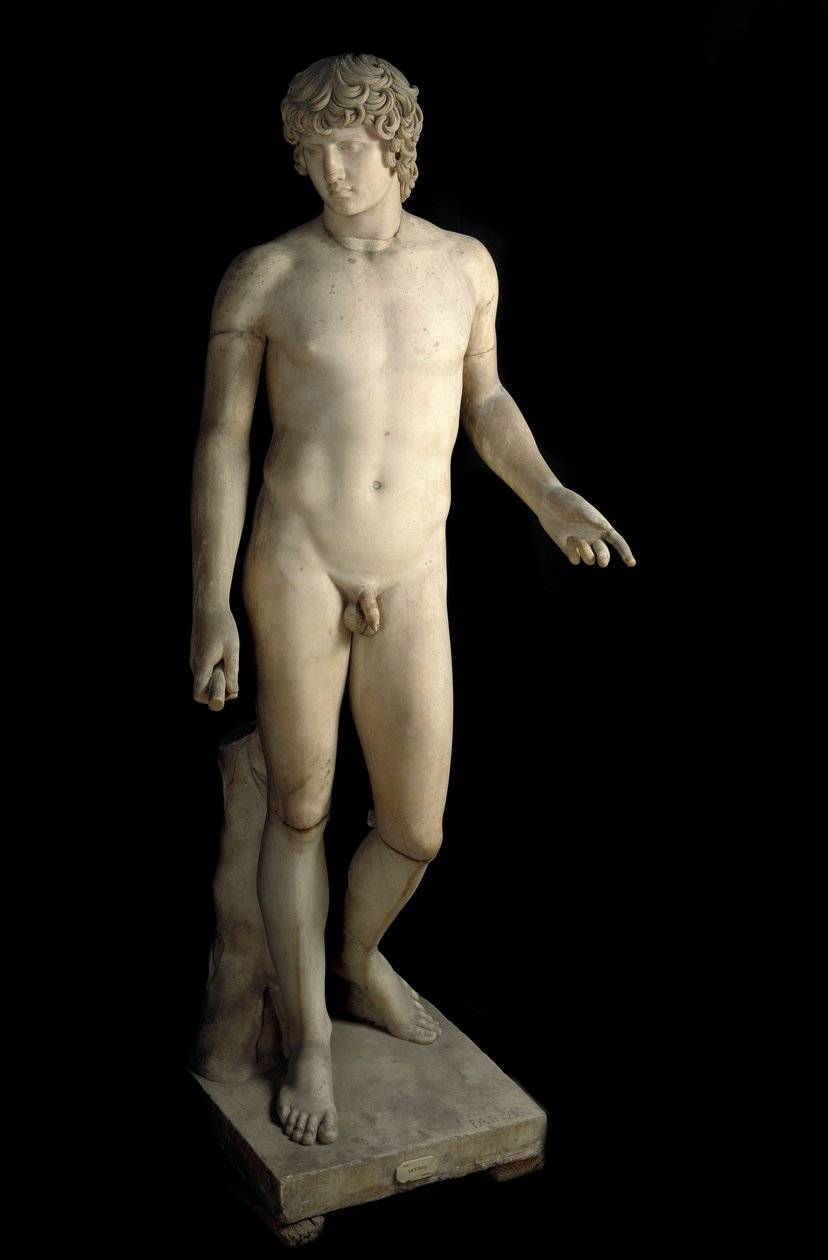 Arte romana: representação de Antinous (Antinoos ou Antinoo) (ca. 110-130 ap. JC) Farnese, jovem amante do imperador romano Adriano. Escultura em mármore. 130-138 d.C. Dim. 203 cm Museu Arqueológico de Nápoles. de Roman