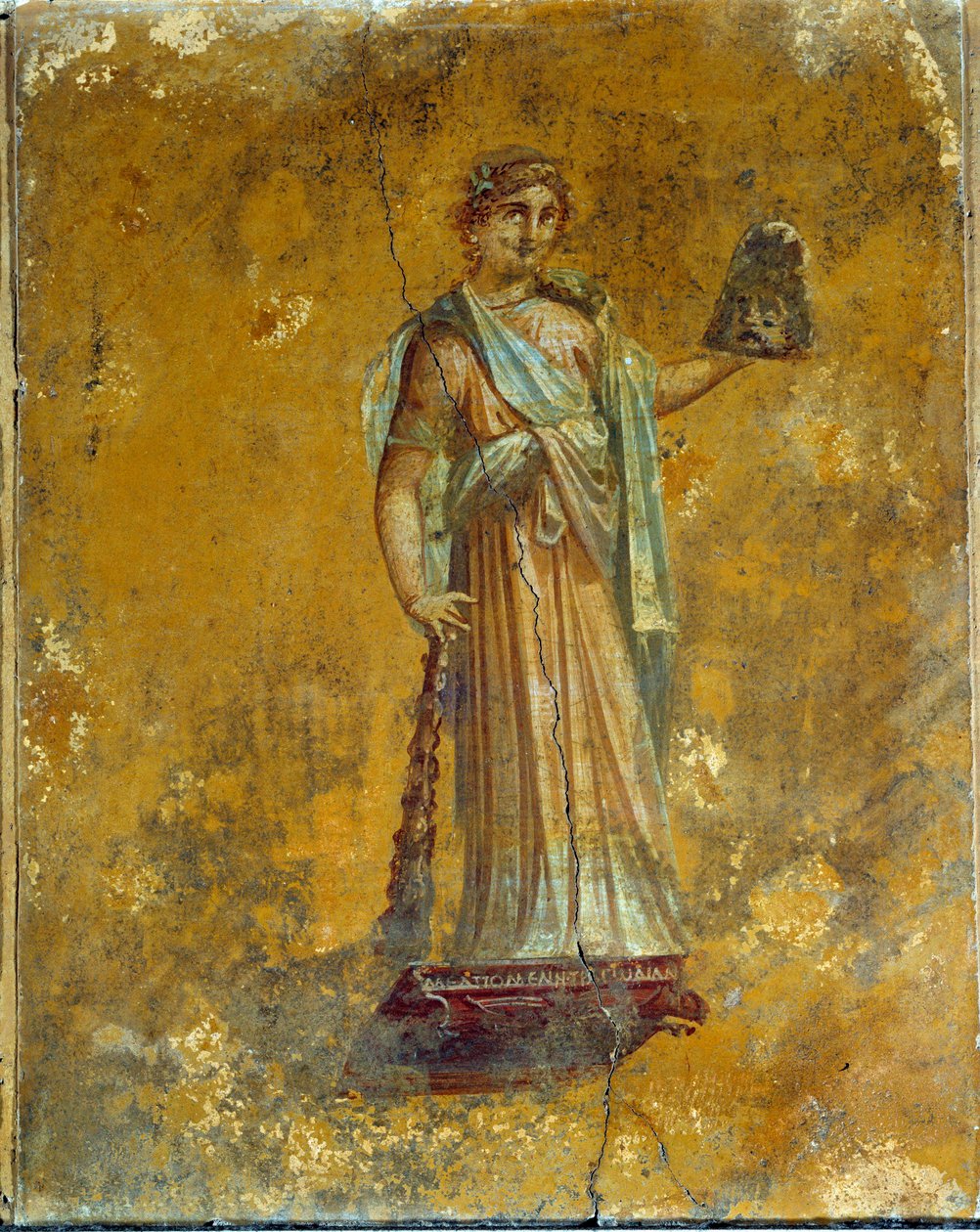 Arte romana: representação de Melpomene, musa das tragédias. Fresco de Pompeia por volta de 62 - 79 DC. Paris, Museu do Louvre de Roman