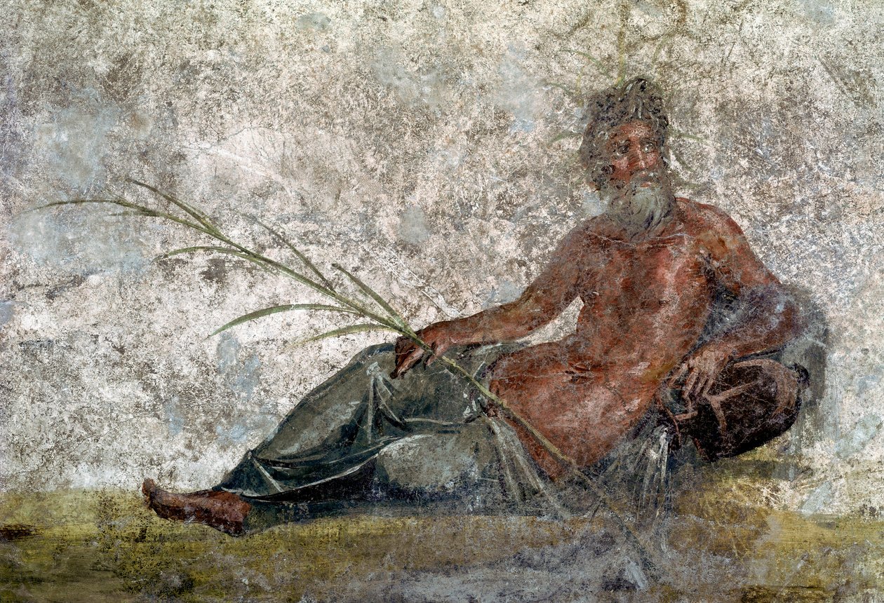 Arte romana: representação do rio deus. Detalhe de um fresco da casa dos Vestales em Pompéia. Século I d.C. Paris, Museu do Louvre de Roman