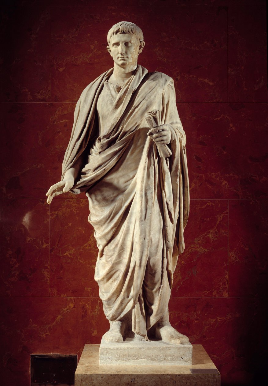 Arte romana: estátua do Imperador Augusto (CESARE AUGUSTO) (63 AC-14 AD) século I. De Velletri. Paris, Museu do Louvre de Roman