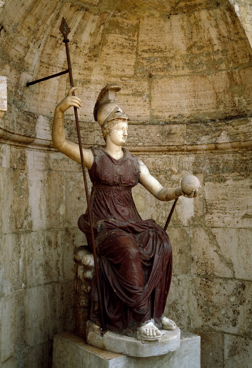 Arte romana: "a deusa Roma levantando o universo na sua mão" Estátua do século I d.C. Roma, Campidoglio de Roman