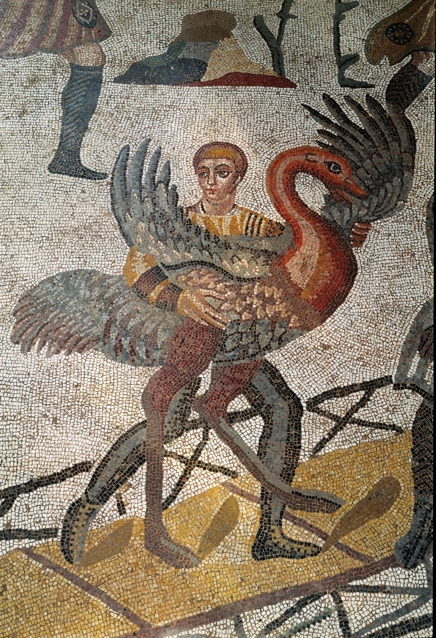 Arte romana: o transporte de avestruzes em navios é enviado para Roma. Detalhe do mosaico de "O pequeno grupo de caça" 315-350 AD. Piazza Armerina, Villa Romana del Casale de Roman