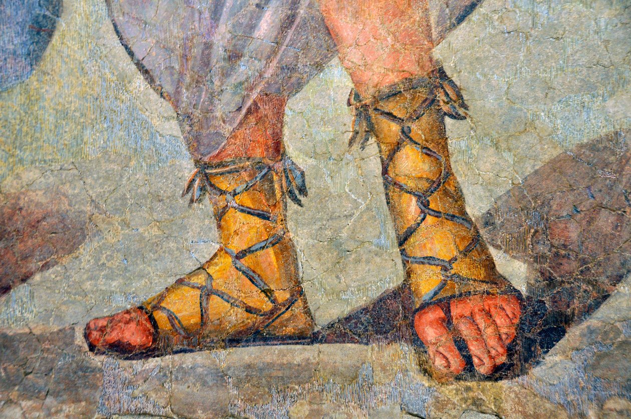 Sapatos romanos com cadarço. Detalhe. Final do século 2 - início do século 3 (fresco) de Roman