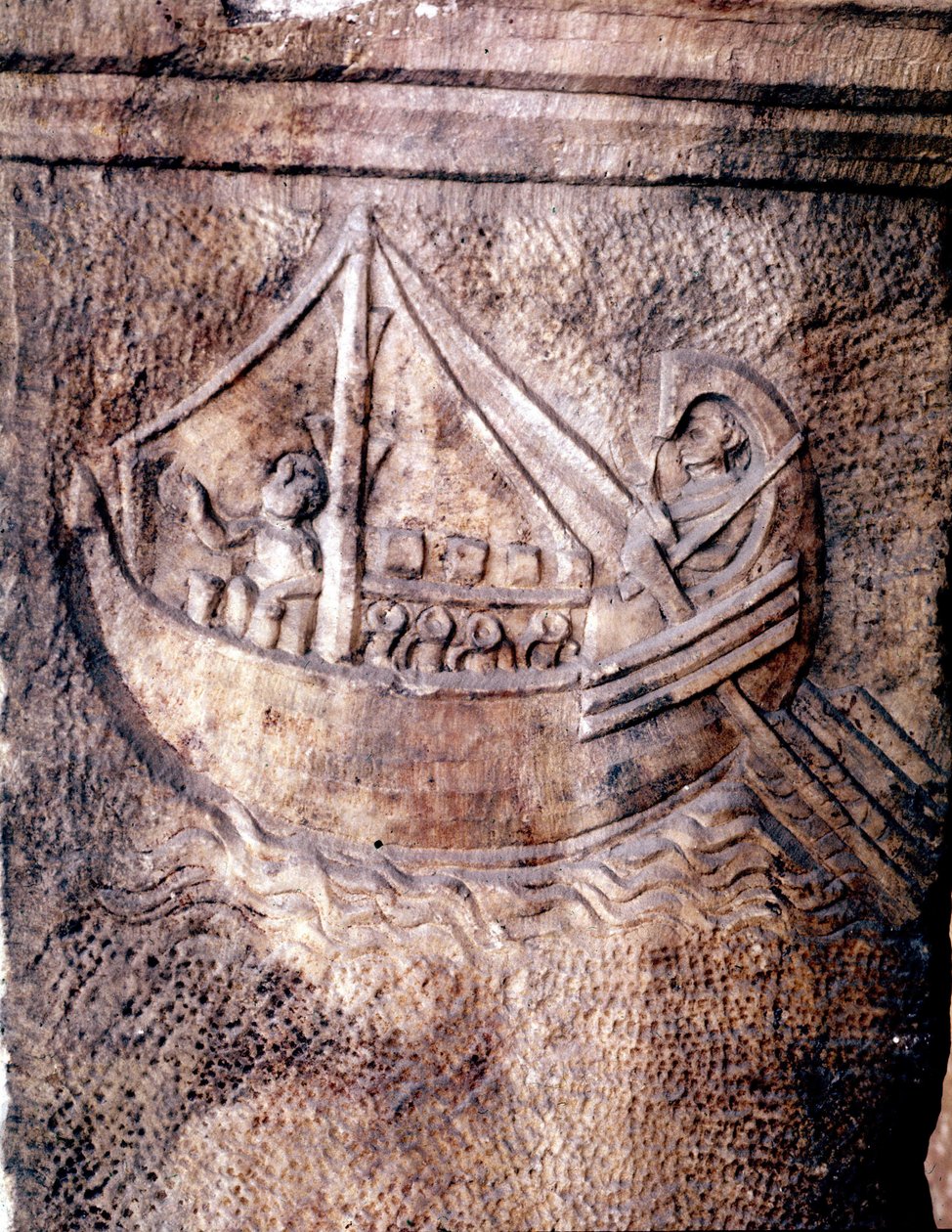 Navio de transporte romano. Baixo relevo do Museu Nacional Romano JC do século II d.C. de Roman