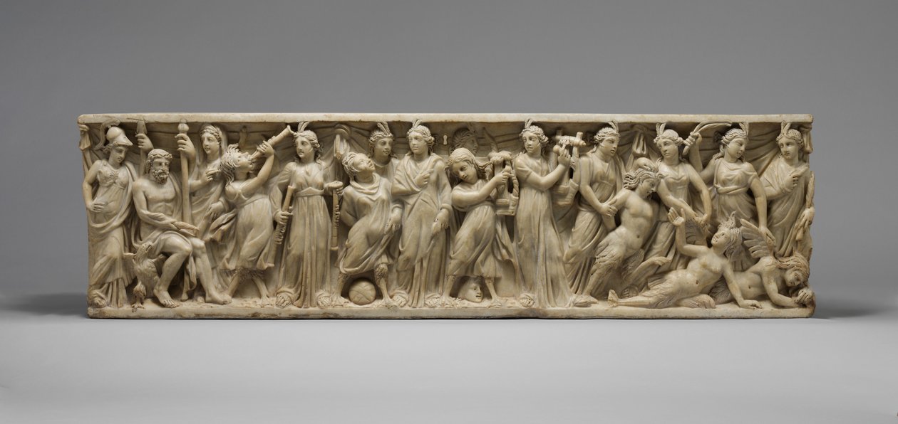 Sarcófago com o concurso entre as musas e as sereias, final do século III (mármore) de Roman
