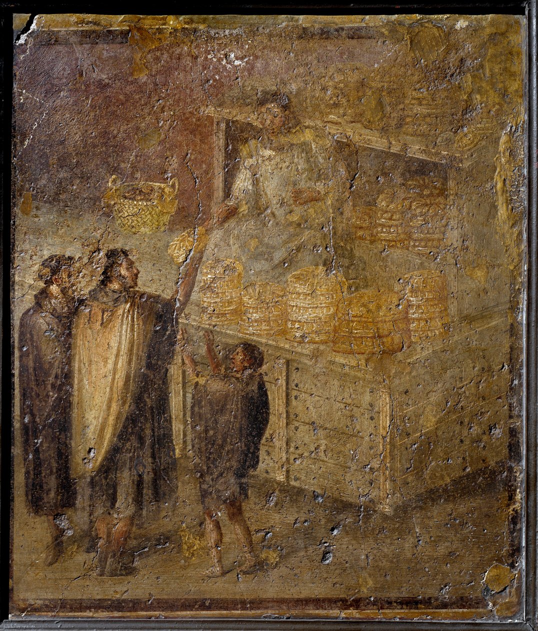 Cena a representar um padeiro a vender pão. (Fresco, século I) de Roman