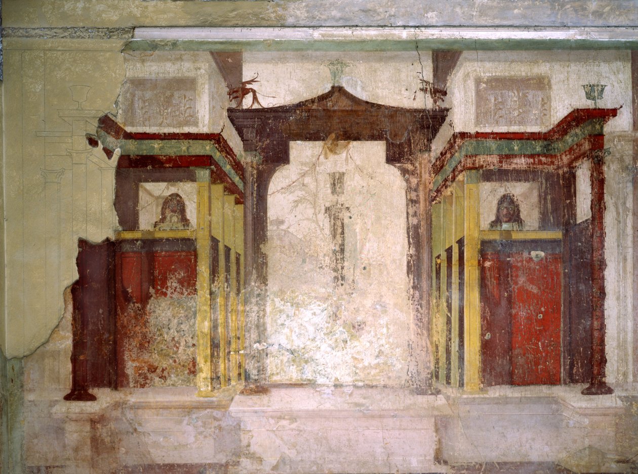 Parede sul, de, a, sala, de, a, máscaras, casa augustus, colina palatino, roma de Roman