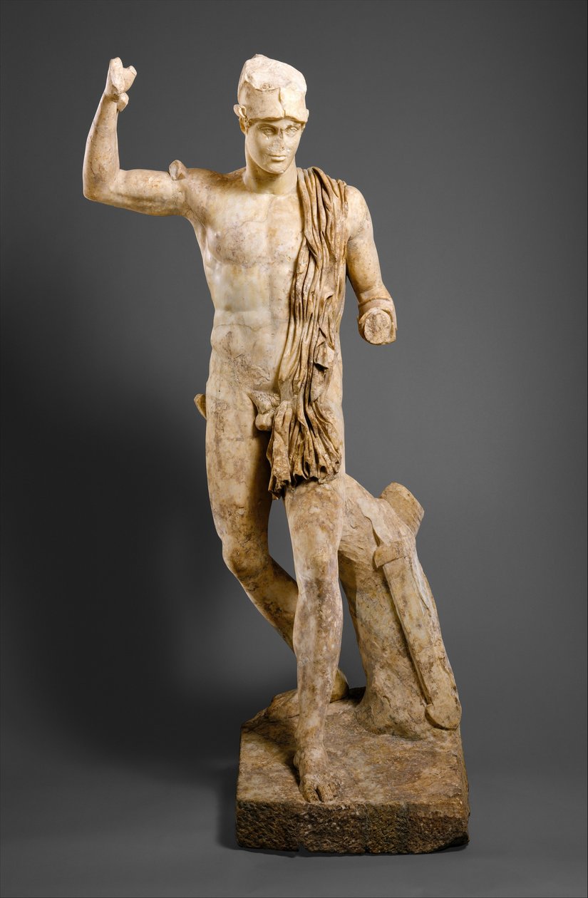 Estátua de um Guerreiro Ferido, c.138-181 A.D. (mármore) de Roman