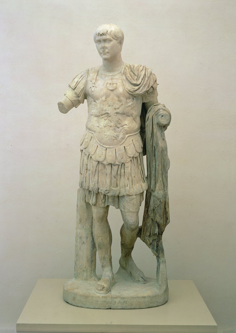 Estátua do Imperador Trajano (c.53-117) Período Antonino, c.120 d.C. (Mármore Pentecêntrico) de Roman