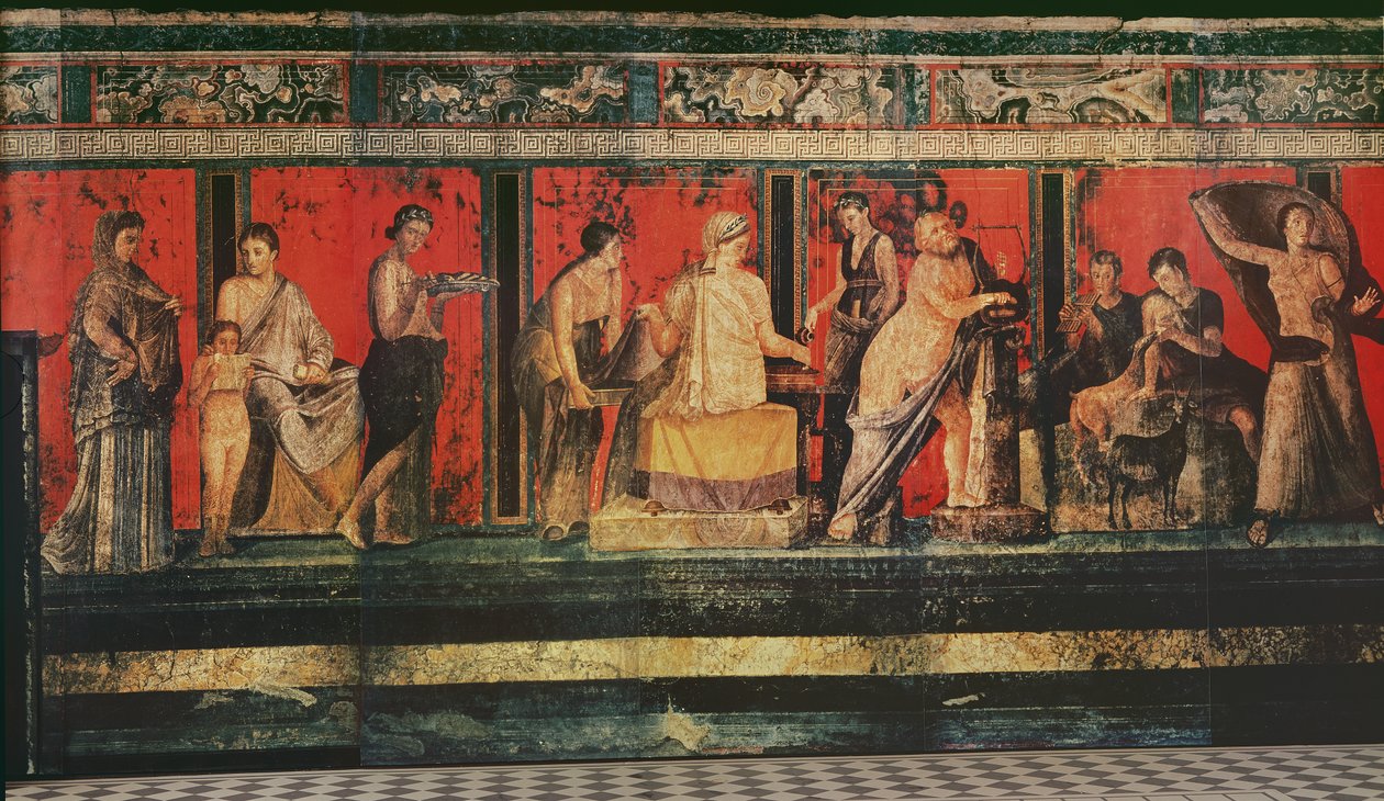 O Salão dos Mistérios, Pompéia, 79AD (pintura de parede) de Roman