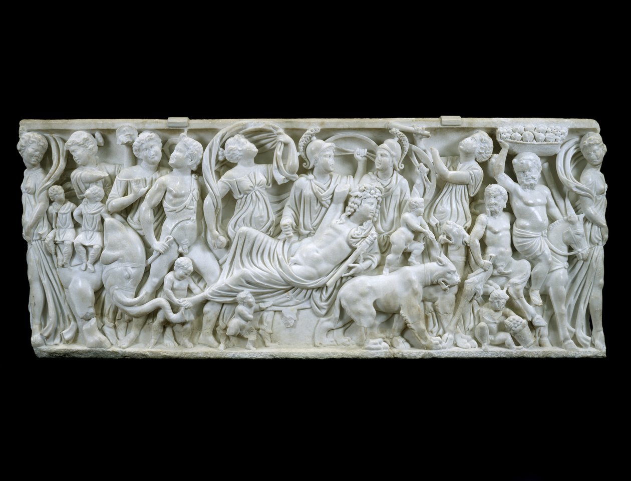 O Triunfo Indiano de Dioniso, 180-195 DC (mármore branco) de Roman