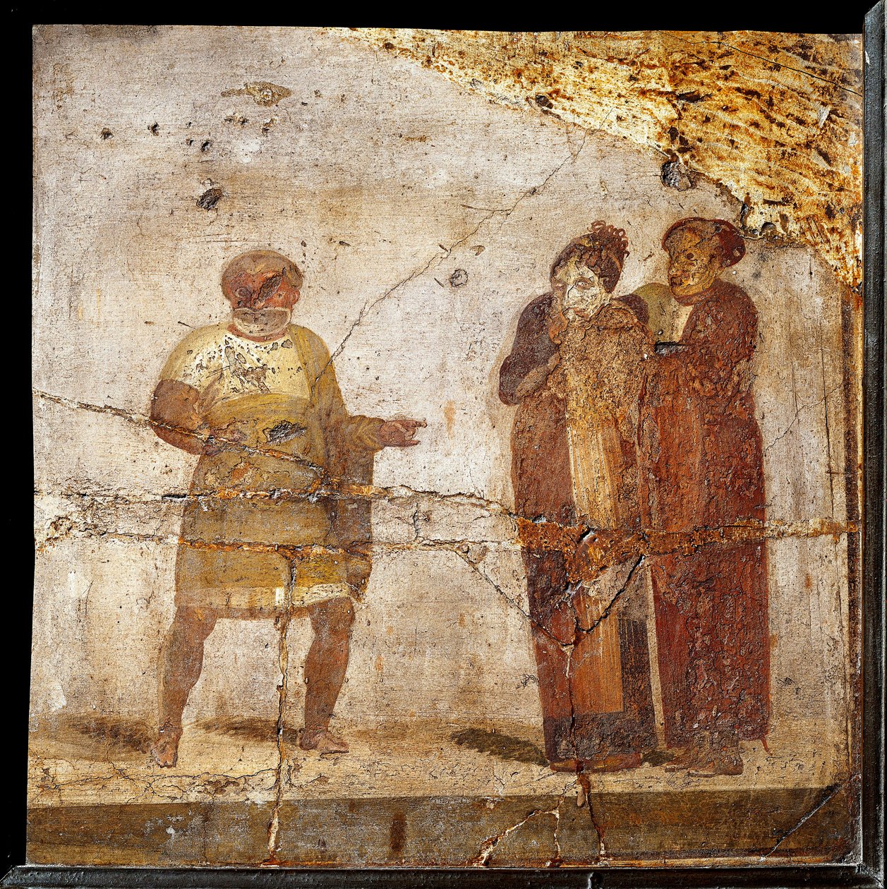 Cena de teatro. Fresco do sítio de Pompei de Roman