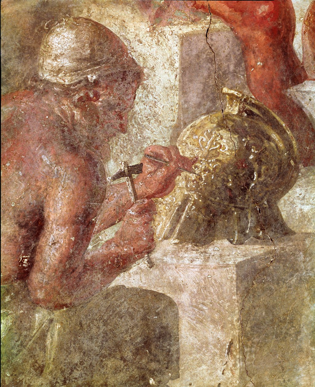 Thetis na forja de Vulcan, detalhe de um trabalhador (fresco de Roman