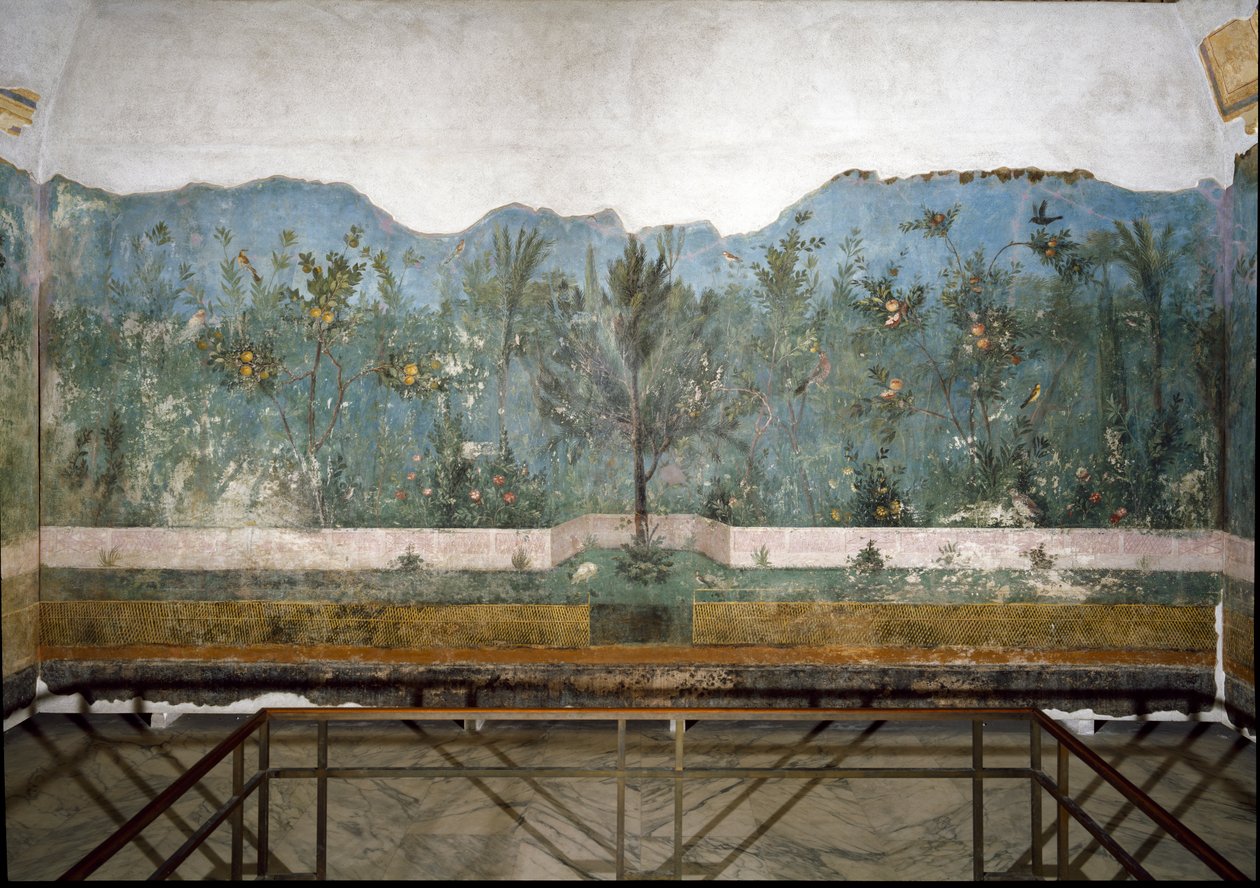 Trompe loeil jardim da Villa de Livia, 40-20 aC de Roman