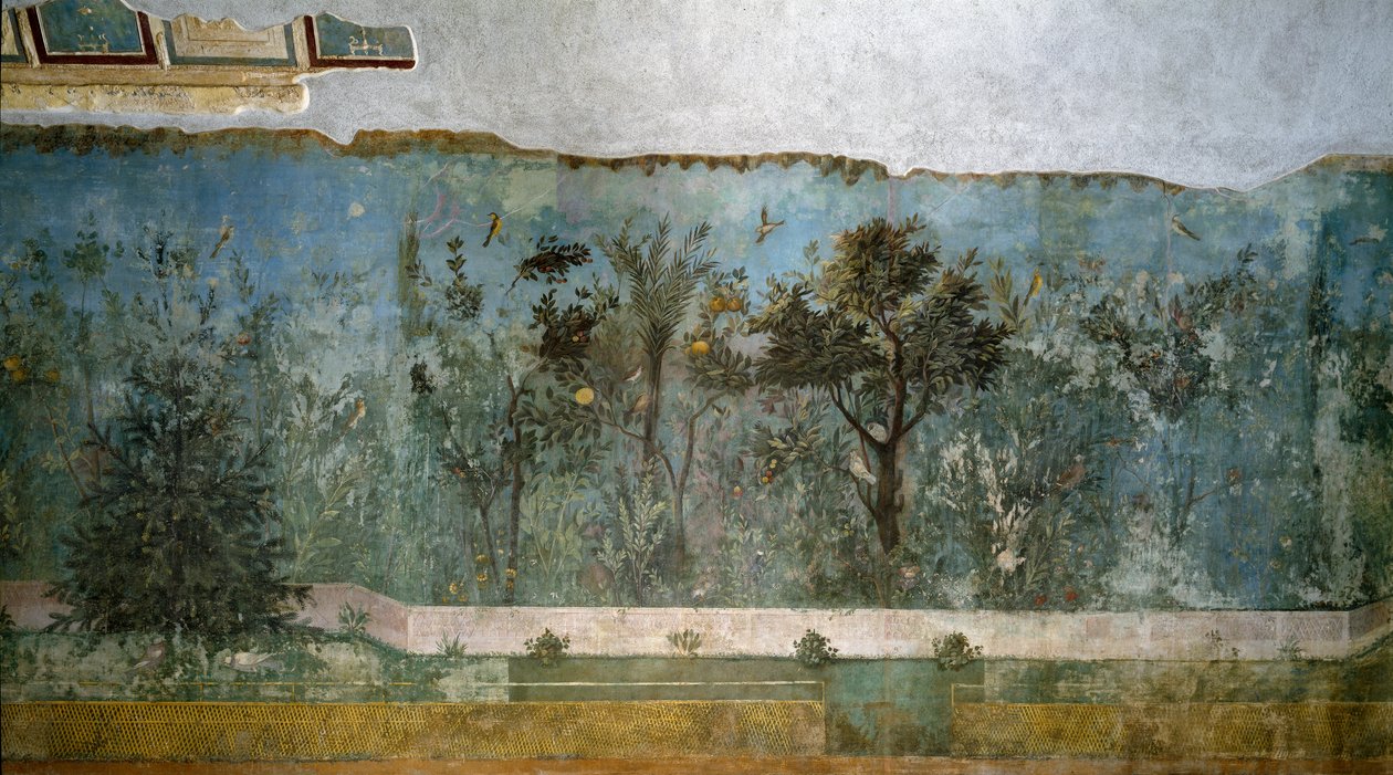 Trompe loeil jardim da Villa de Livia, 40-20 aC de Roman