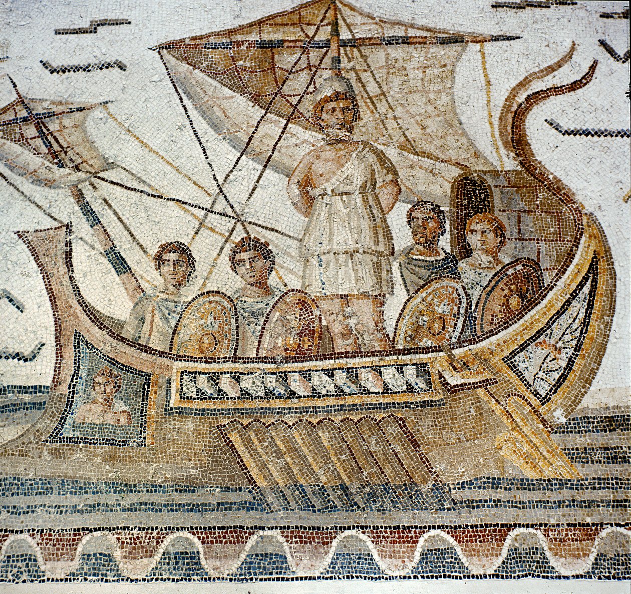 Ulisses e as sereias, de "A Odisséia" de Homero (mosaico) de Roman