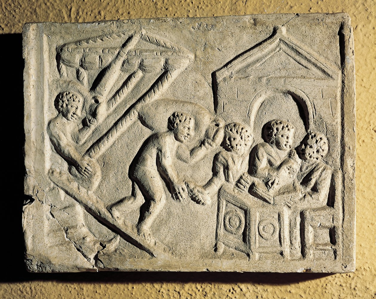 Descarga de cargas e controlos portuários, baixo-relevo, civilização romana de Roman