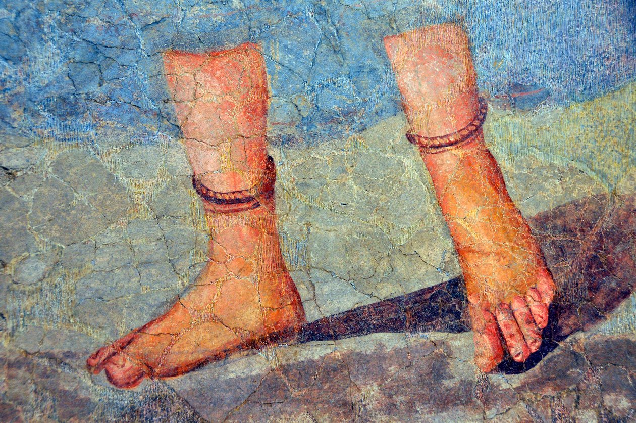 Pernas de mulher usando tornozeleiras, final do século 2 - início do século 3 (fresco) de Roman