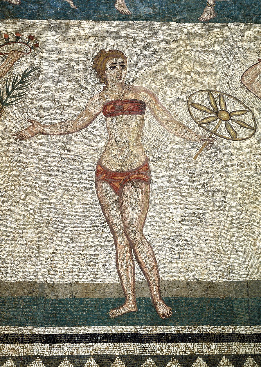 Jovem romano engajado em exercícios físicos. (Detalhe do mosaico, 315-350 d.C.) de Roman
