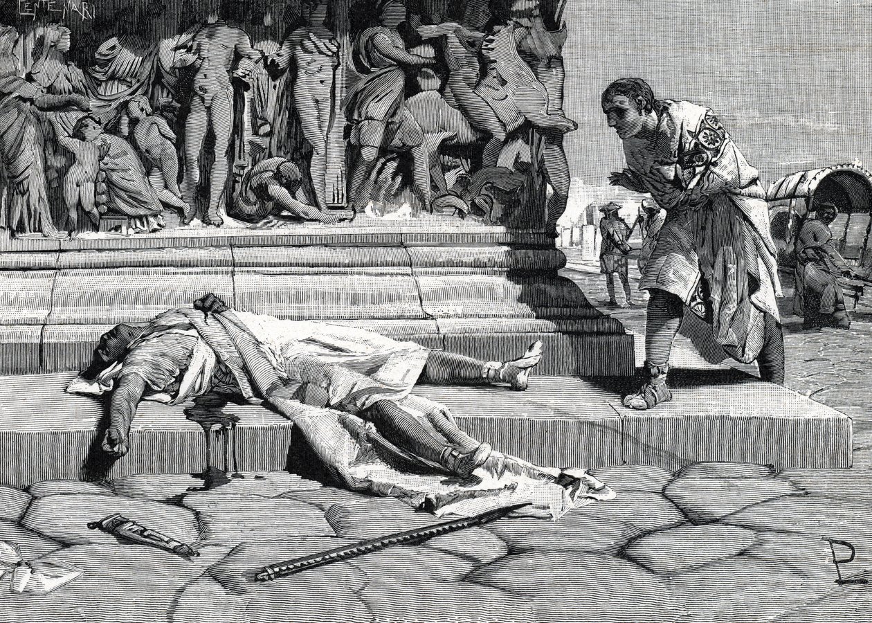 o cadáver de Publius Clodius Pulcher (92-52 AC) encontrado na via appia a Rome (gravura) de Roman