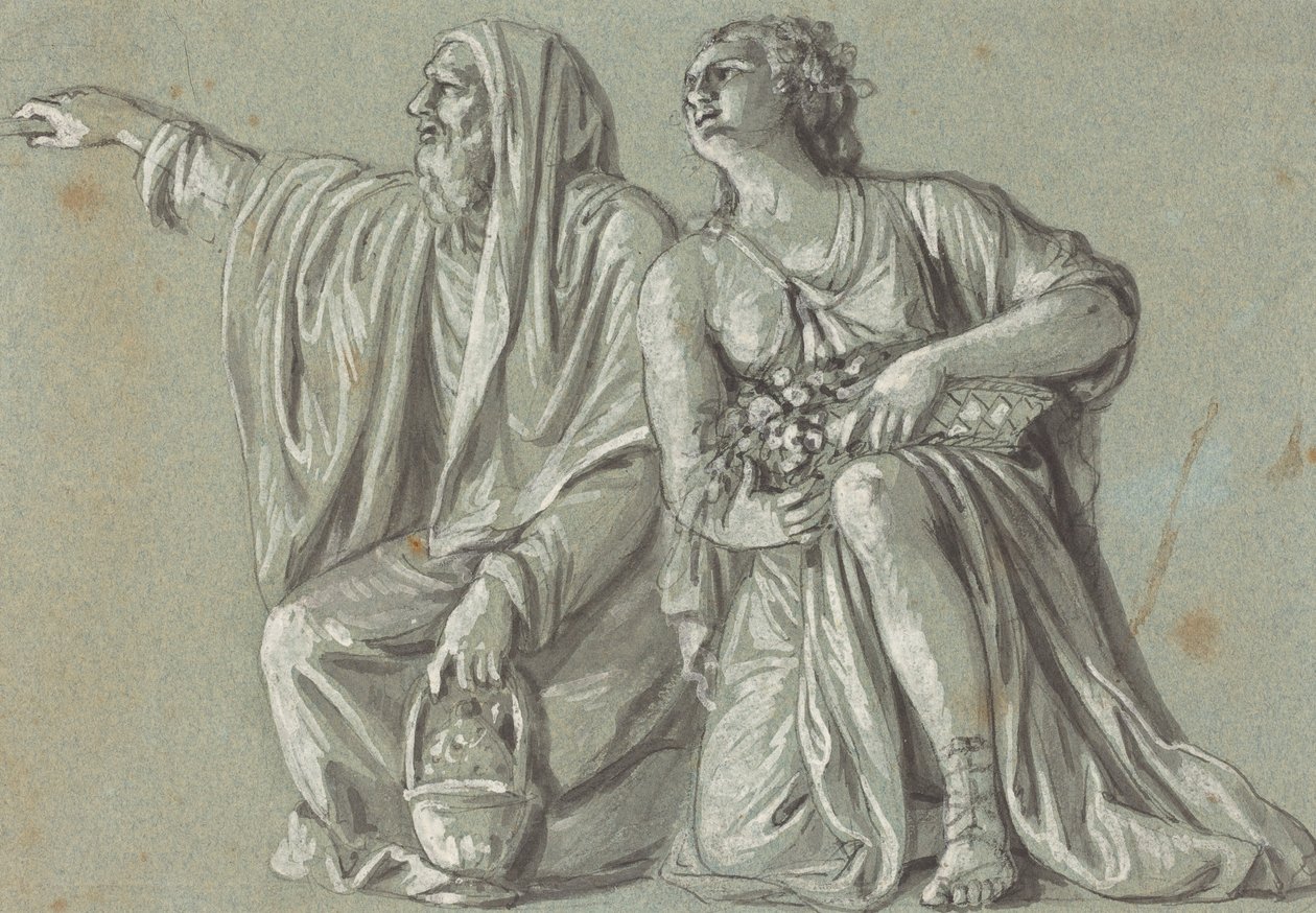 Duas figuras ajoelhadas com oferendas de Roman 18th Century