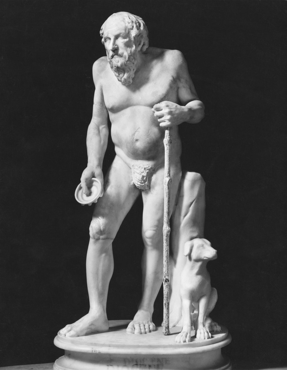 Diógenes pedindo esmola, Período Alto Imperial (27 BC-395 AD) (mármore) (foto a p/b) de Roman Imperial Period