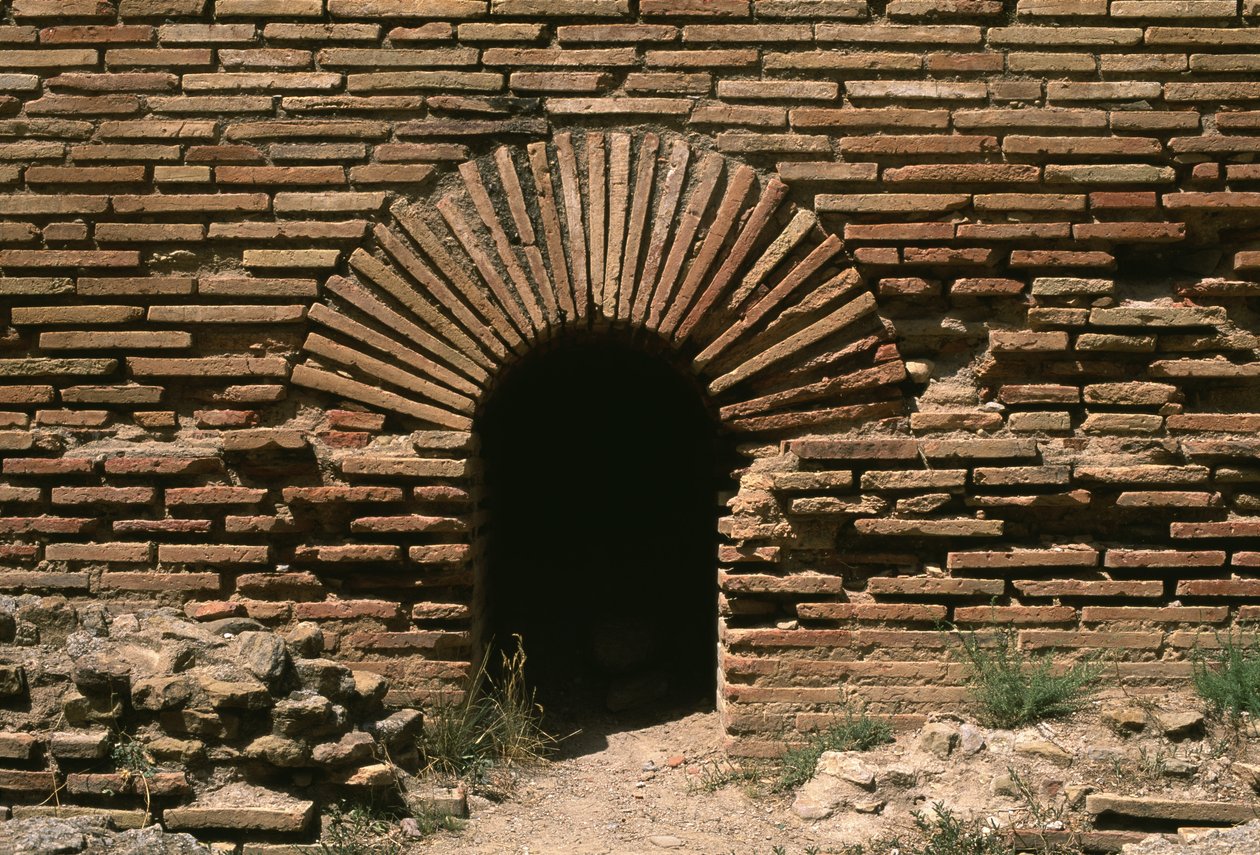 Banhos termais do Norte, detalhe de uma parede de tijolos, alta período imperial 27 BC-395 tijolo de Roman Imperial Period