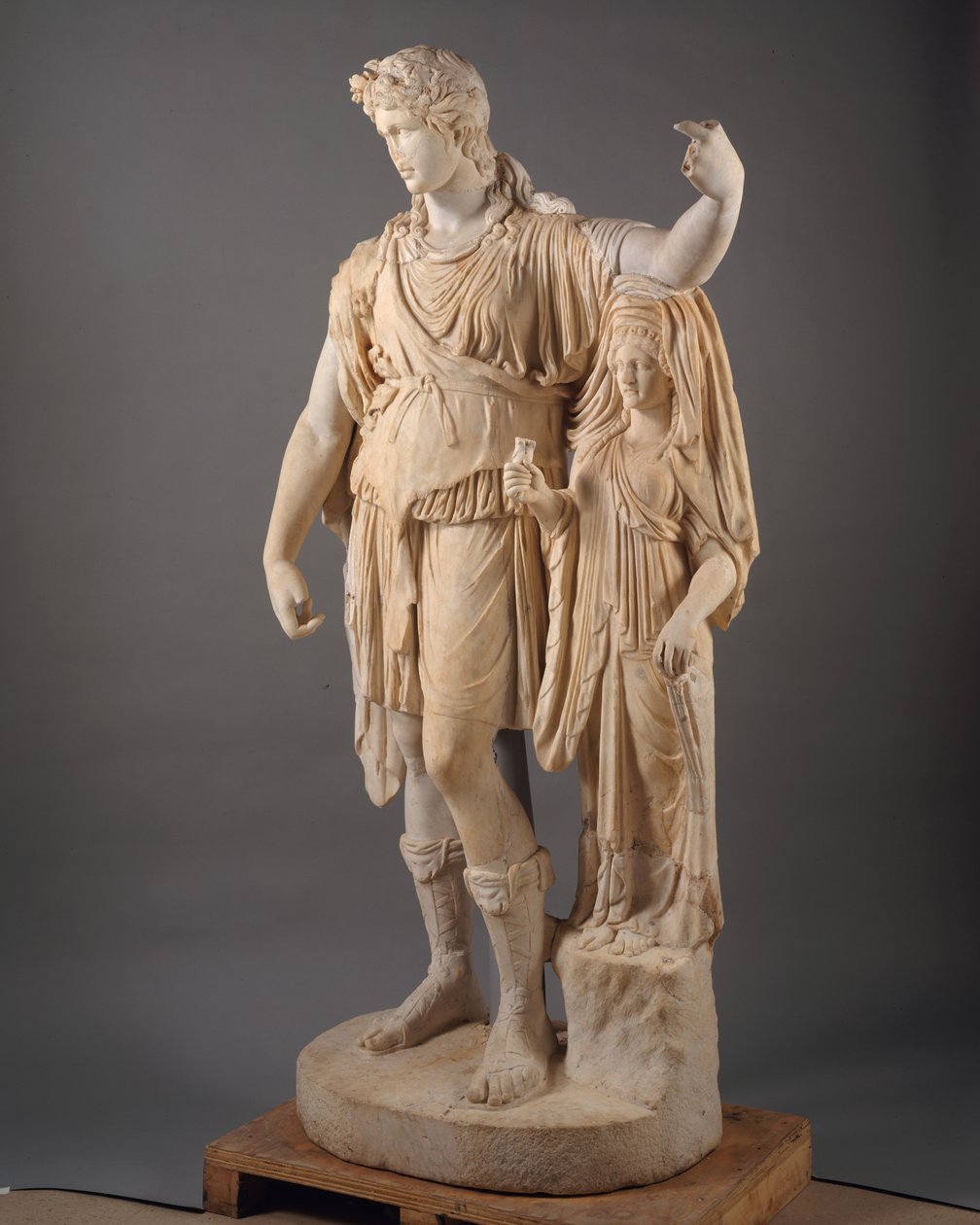 Estátua de Dionysos apoiada numa figura feminina ("Hope Dionysos"), 27 AC-68 AD (mármore) de Roman Imperial Period