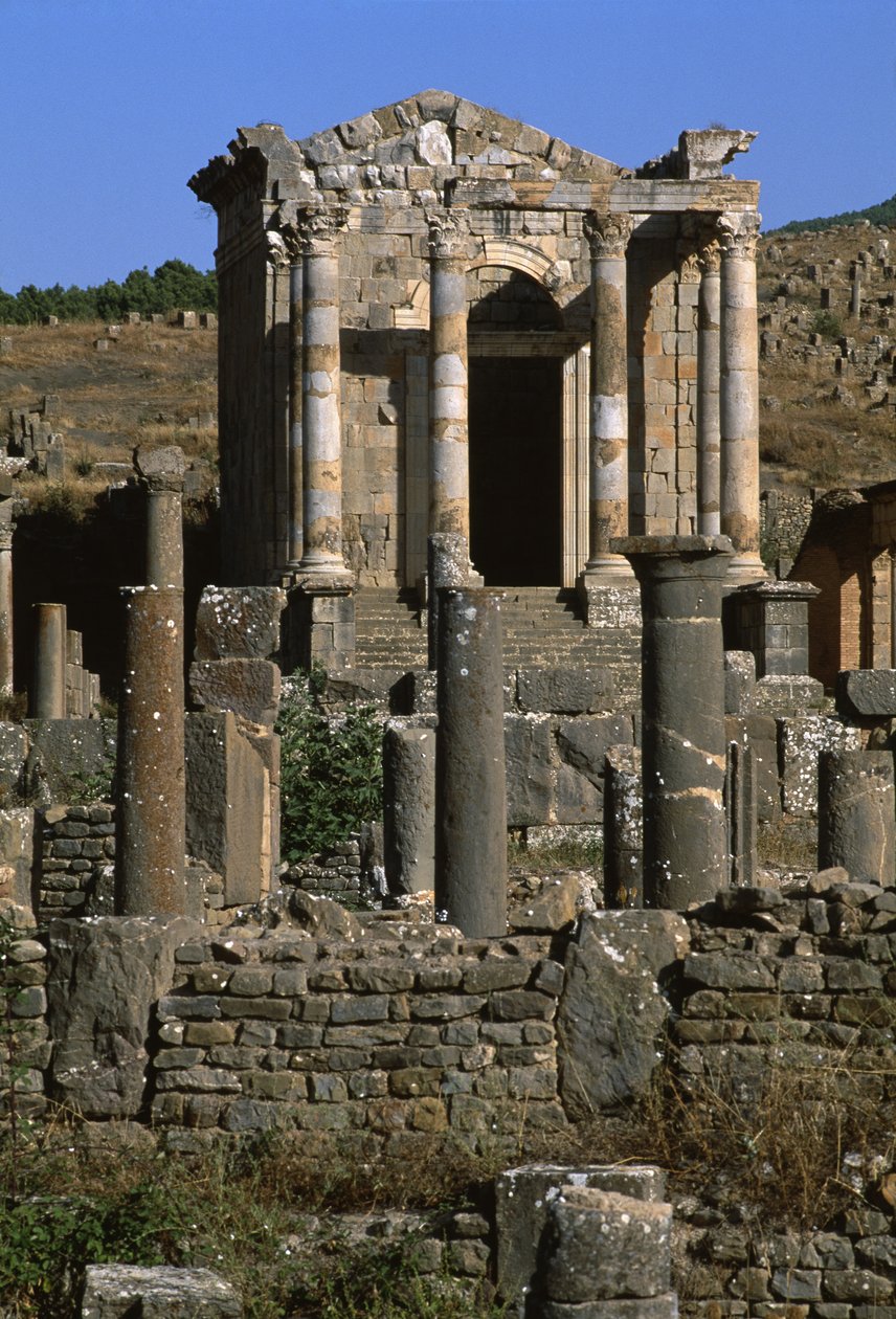 Vista do templo da família Septimiana, Alto Período Imperial (27 aC-395 dC) (ver também 267063 e 267064) de Roman Imperial Period