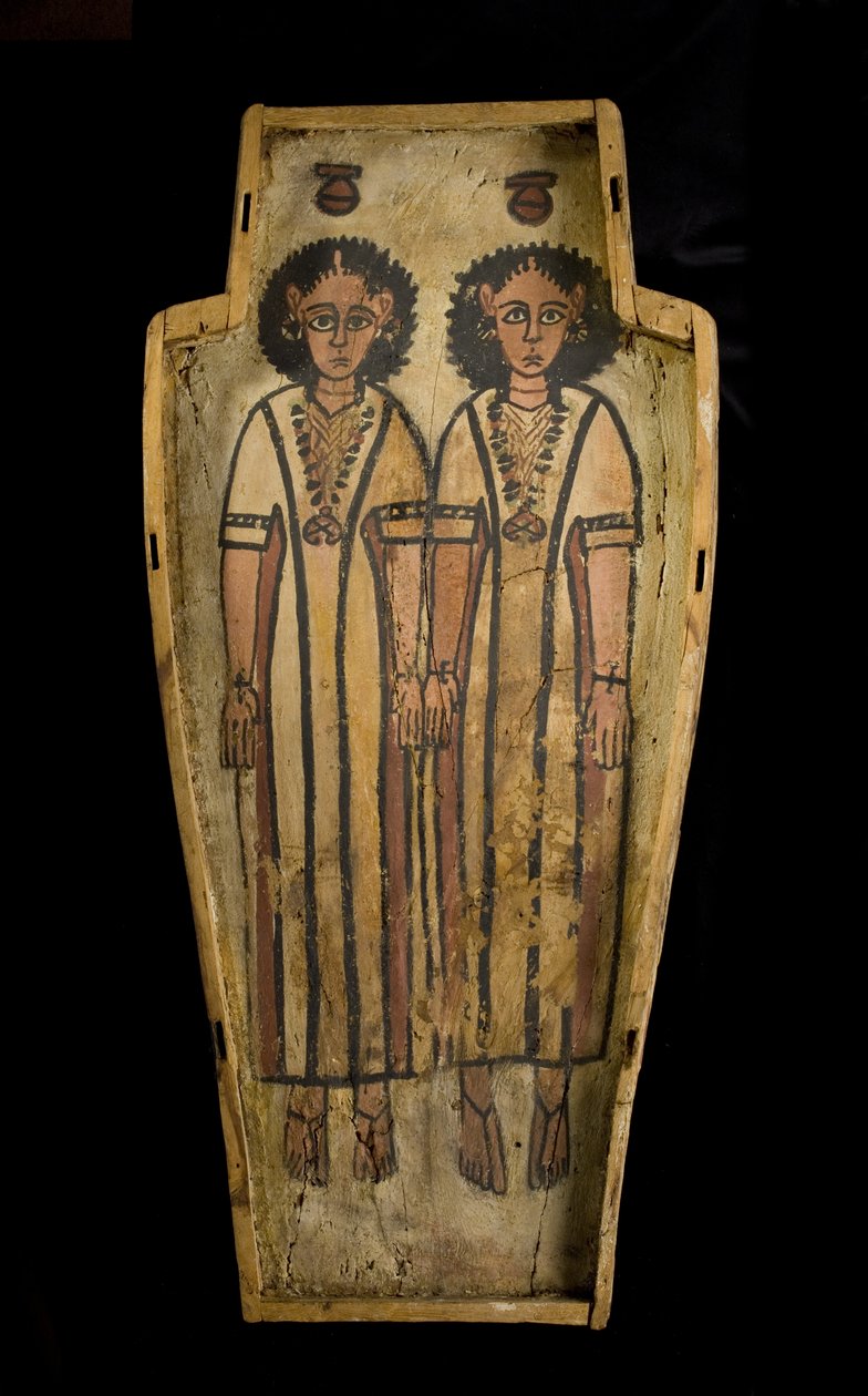 Base de caixão antropóide, Alto Egito, Tebas, Período Romano Final, c.175-200 d.C. (madeira rebocada e pintada) de Roman Period Egyptian