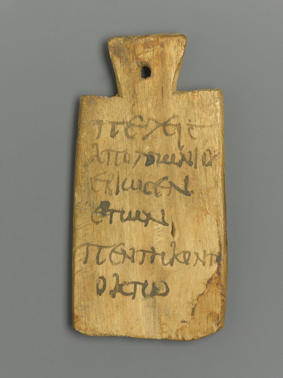 Múmia Tag com Inscrição Grega (madeira e pigmento) de Roman Period Egyptian