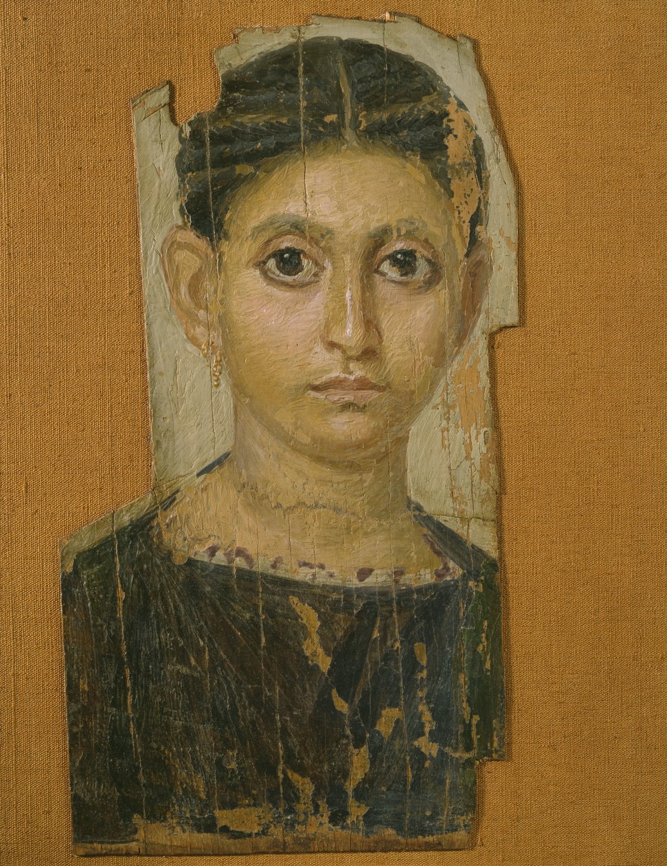 Retrato feminino de múmia, de Fayum, final do século III dC (cera encastrada em madeira pintada) de Roman Period Egyptian