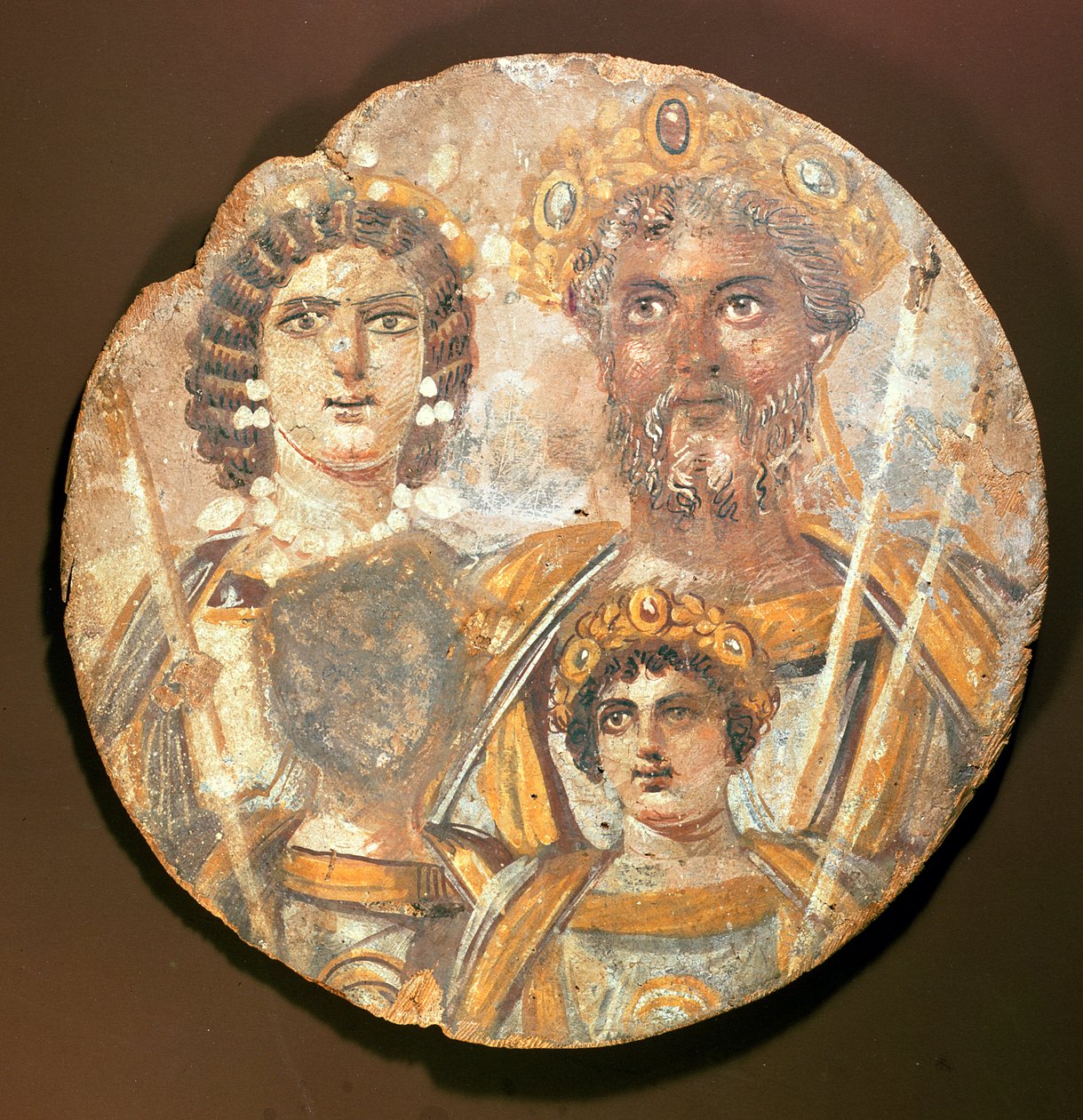 Tondo: Painel da família de Septimius Severus, c.200 tempera em madeira de Roman Period Egyptian