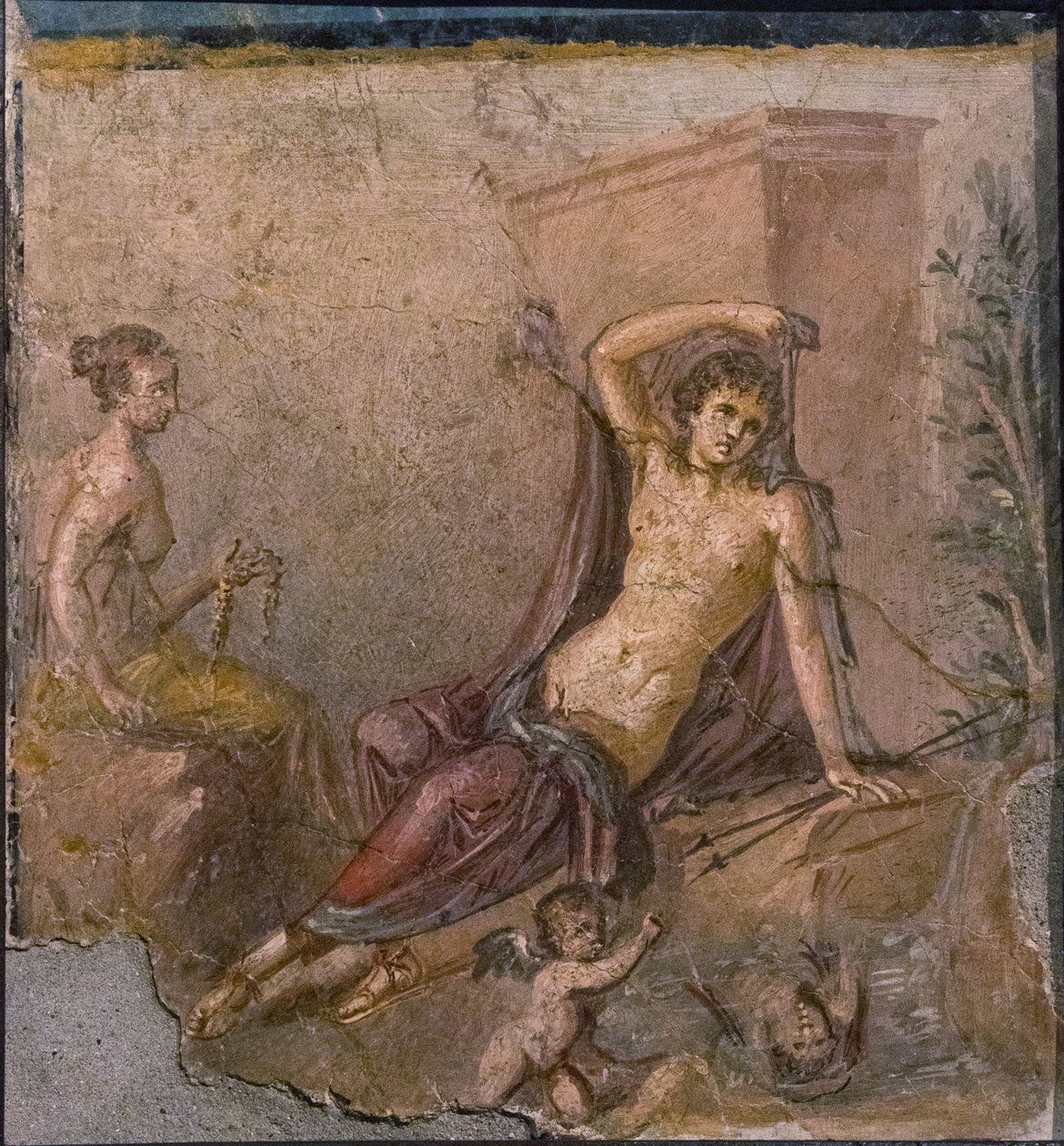 Narciso, Eco e Eros, 1º H. 1º século. DE ANÚNCIOS. de Roman Pompeian wall painting.