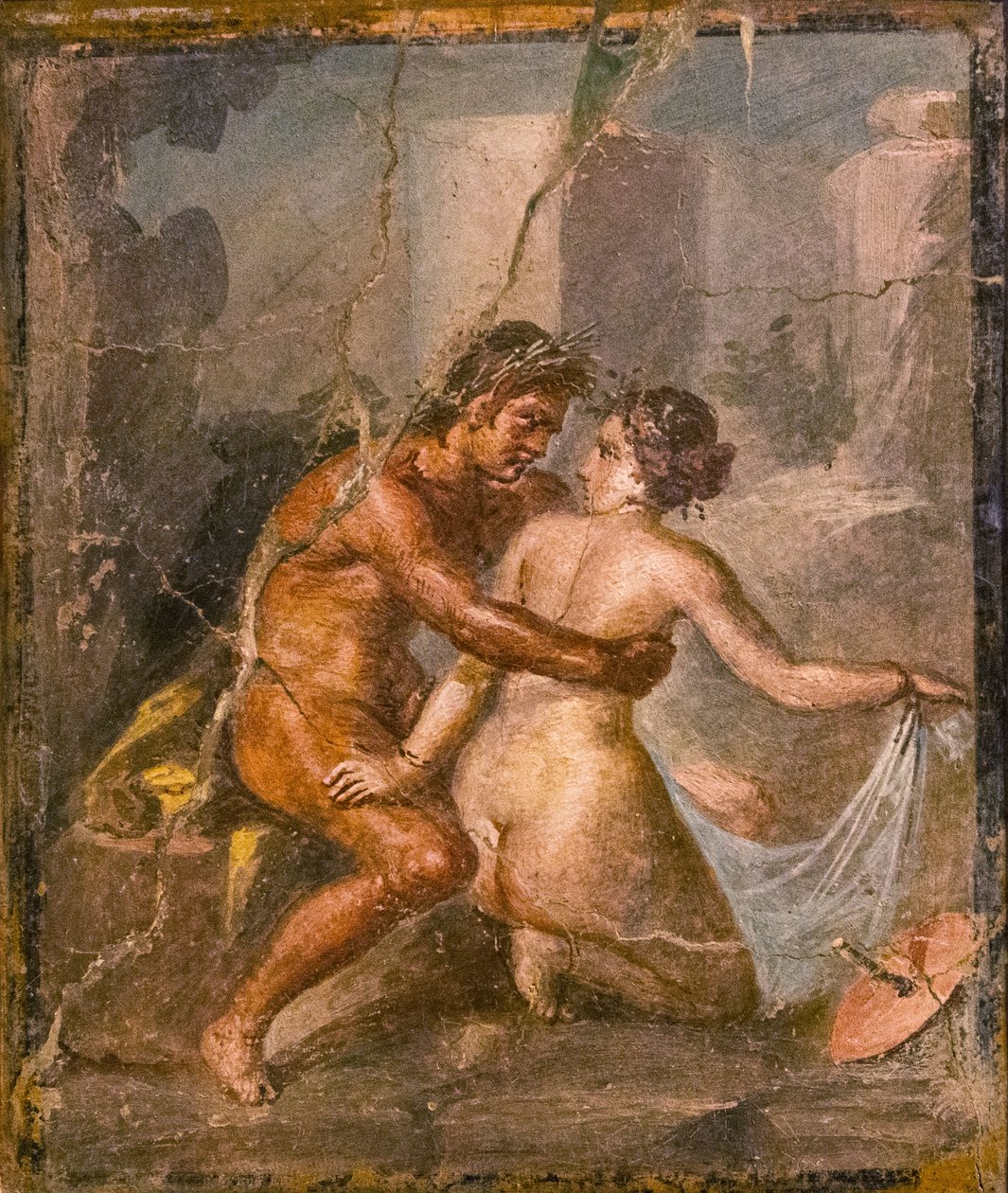 Sátiro e Ninfa, 1º H. 1º século. DE ANÚNCIOS. de Roman Pompeian wall painting.