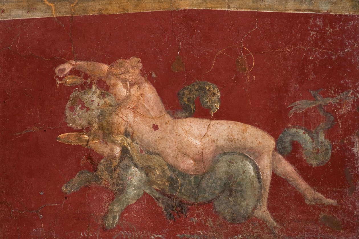 A nereida em uma besta marinha pantera marinha, 1º H. 1º cen. DE ANÚNCIOS. de Roman Pompeian wall painting.