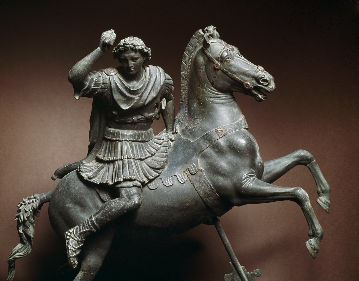 Alexandre o Grande (356-323 AC) a cavalo O cavalo seria Bucephale. Escultura de bronze após um original de Lysippe de Sicyone (395-305 AC) Nápoles, Museo Archeologico Nazionale de Roman Roman