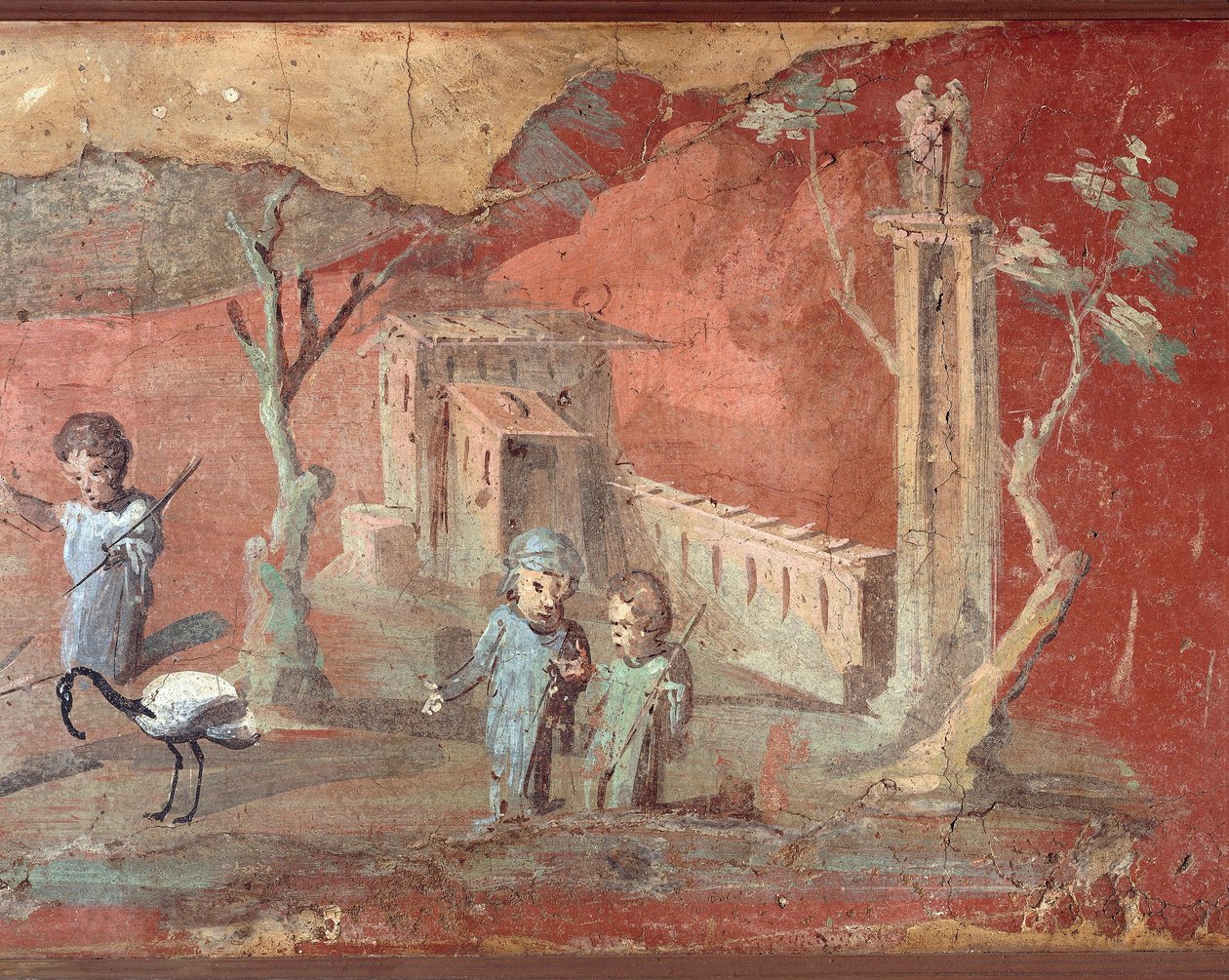 Afresco romano antigo com cena rural de Roman Roman