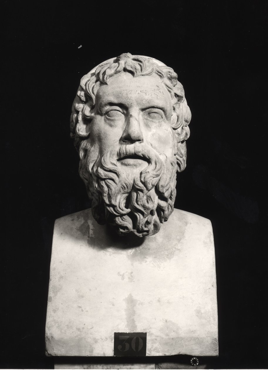 Busto de Aristófanes (c.445-c.385 BC) (mármore) (foto a p/b) de Roman Roman