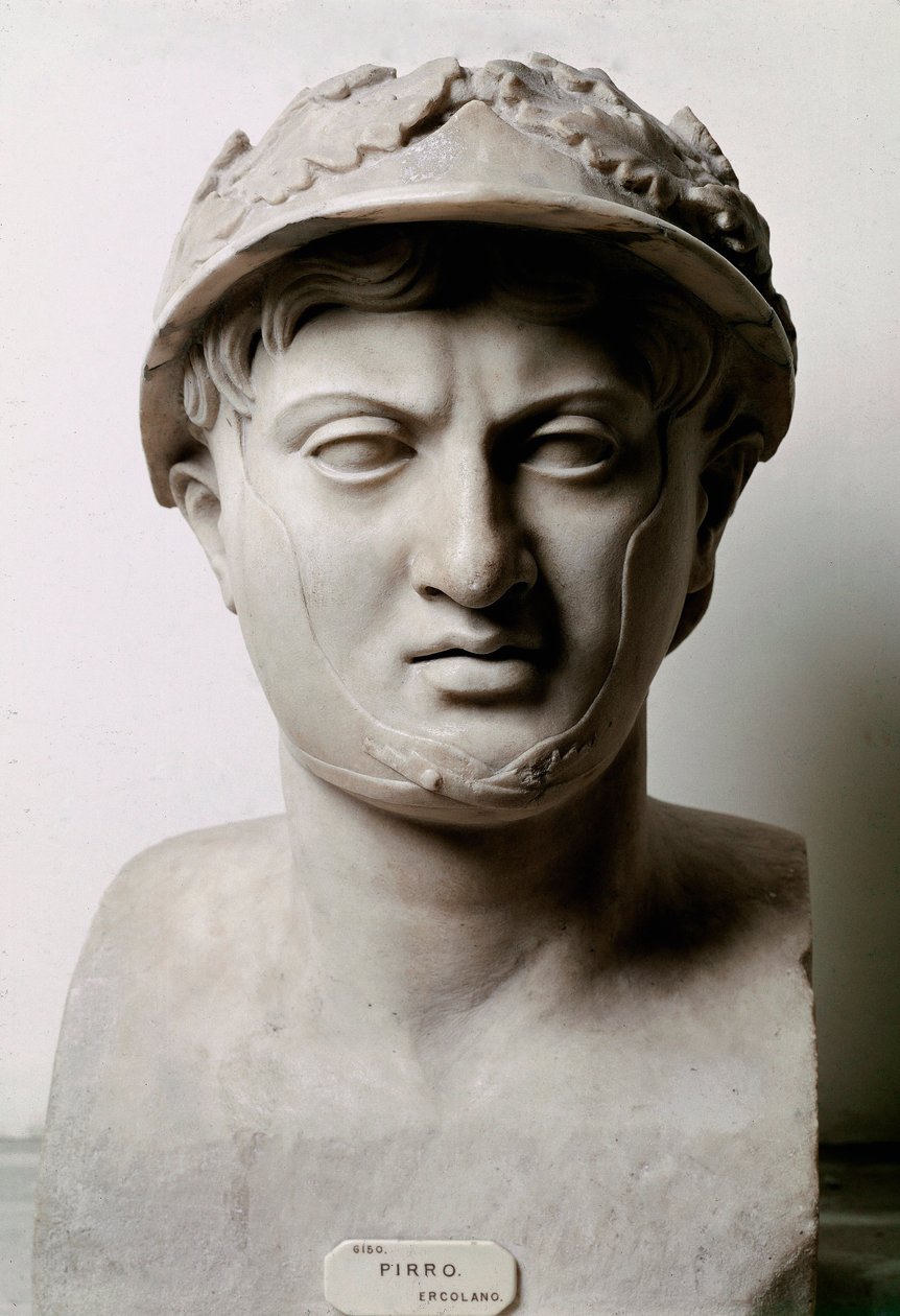 Busto de Pirro I (ou Pirros) Rei de Epire de 306 a 272 AC. De Ercolano (Herculanum). De um original de 290 AC. Nápoles, Museo Archeologico Nazionale - Busto de Pirro de Épiro (319-272 a.C.). Cópia romana após c.290 a.C. original. Mármore, de Ercolano ( de Roman Roman