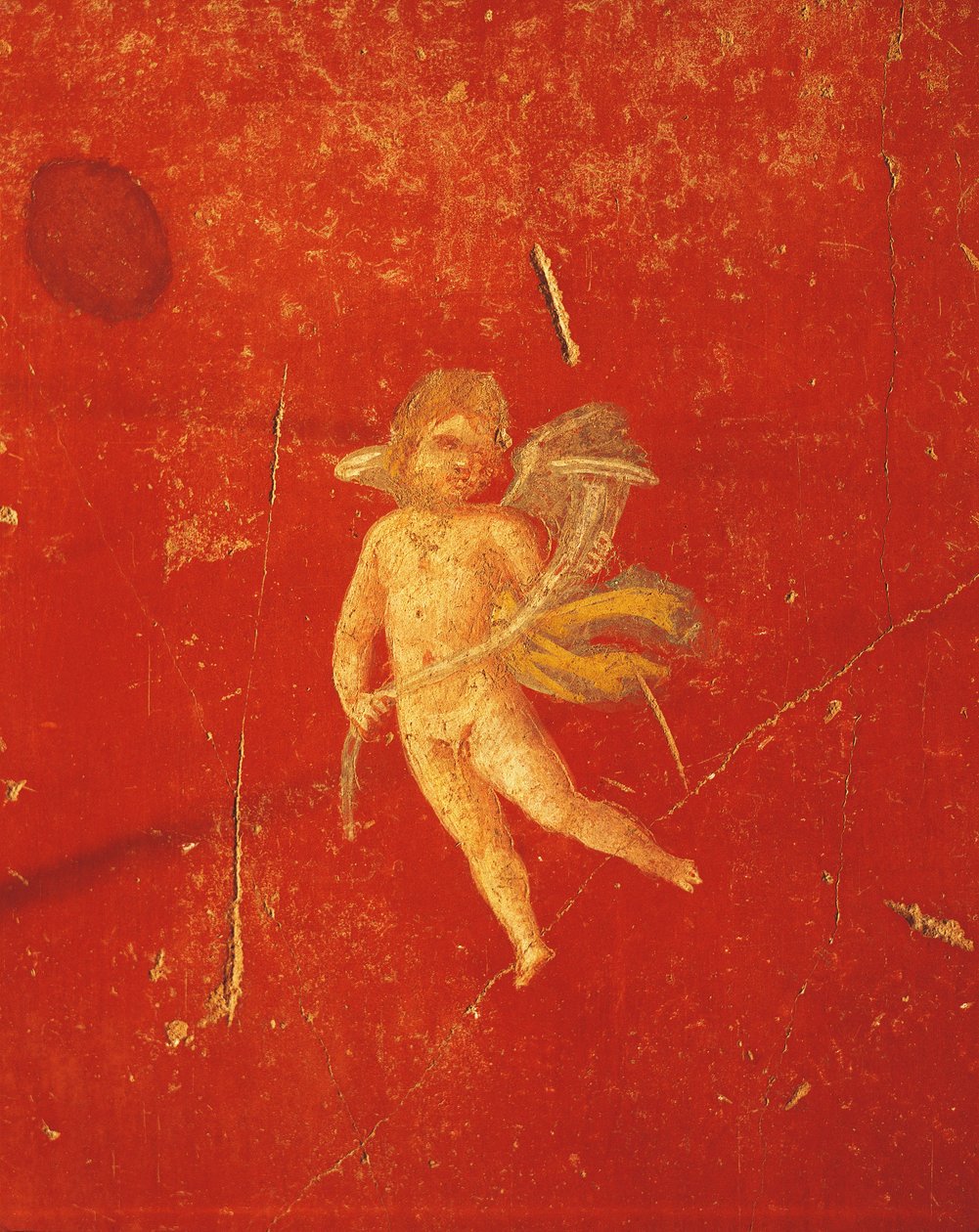 Querubim em fundo vermelho de Pompeia, fresco em Quarto Estilo Pompeiano, da Casa de Pinario Ceriale, Pompeia , Campania, Civilização Romana de Roman Roman
