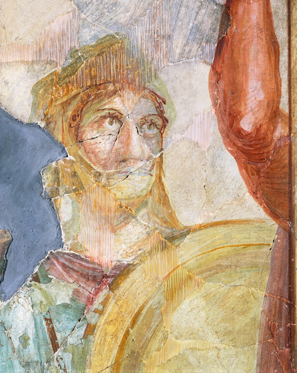 Pormenor do fresco do Casamento de Alexandre (Ares) e Stateira (Afrodite), fresco da Região 6 Ilha Ocidental 39, Pompeia (Lista do Património Mundial da UNESCO de Roman Roman