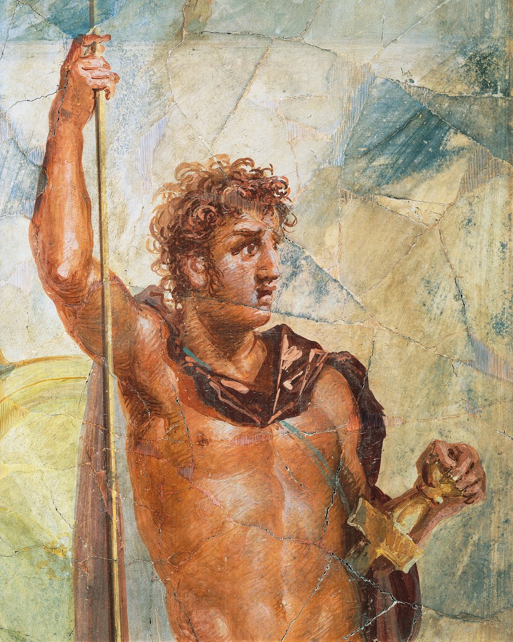 Pormenor de um fresco representando Alexandre, do Casamento de Alexandre (Ares) e Stateira (Afrodite), Regio 6 Insula Occidentalis 39, Pompeia (Lista do Património Mundial da UNESCO de Roman Roman