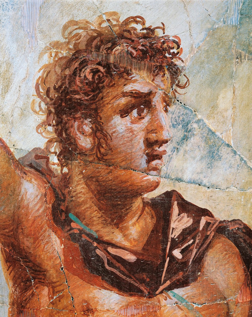 Pormenor de um fresco representando Alexandre, do Casamento de Alexandre (Ares) e Stateira (Afrodite), Regio 6 Insula Occidentalis 39, Pompeia (Lista do Património Mundial da UNESCO de Roman Roman