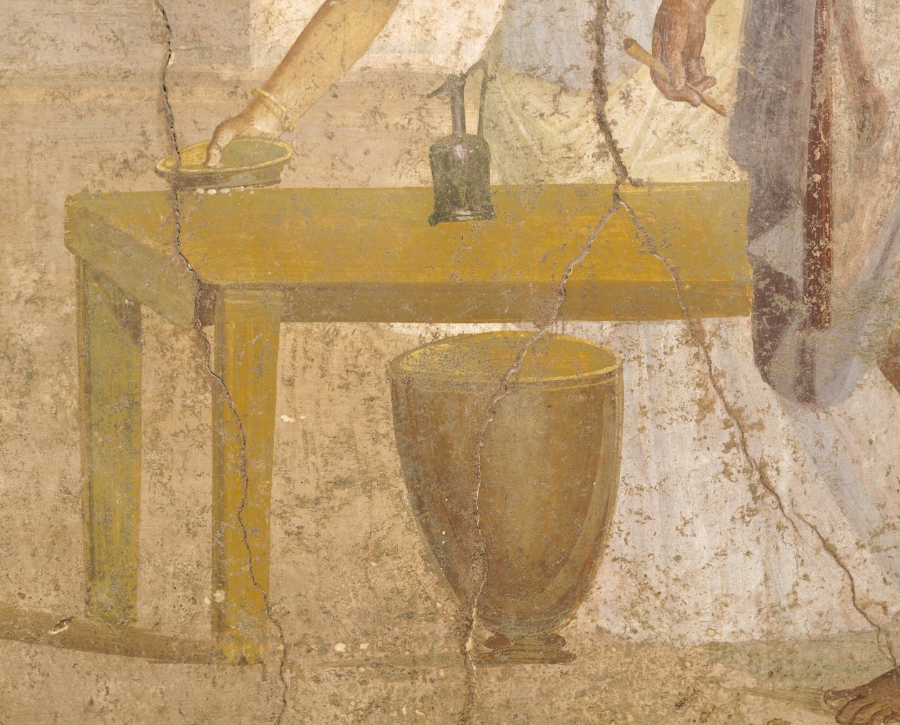 Pormenor de um fresco representando uma refeição de sacrifício, Casa dos Cupidos dourados, Pompeia, Campânia, Civilização Romana de Roman Roman