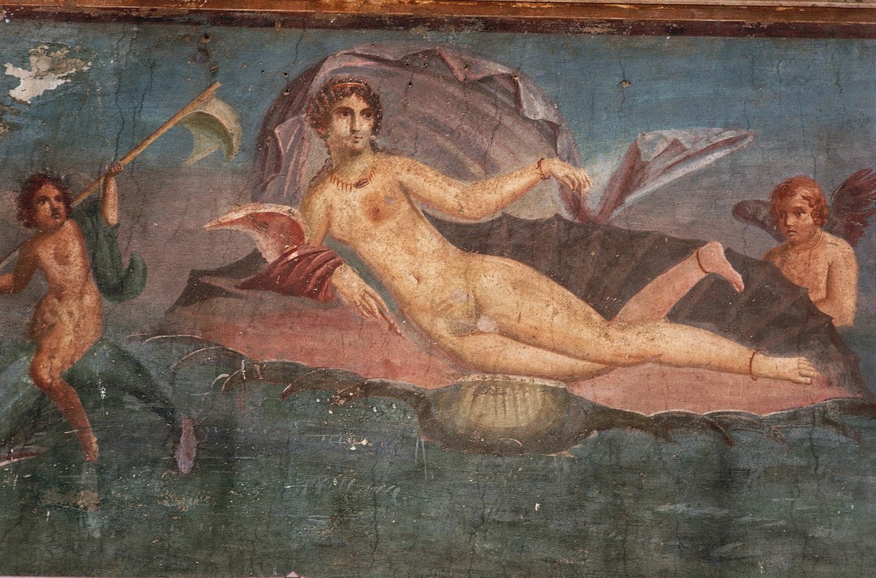 Pormenor do fresco da Casa de Vénus em concha, Pompeia, Campânia, Civilização Romana de Roman Roman