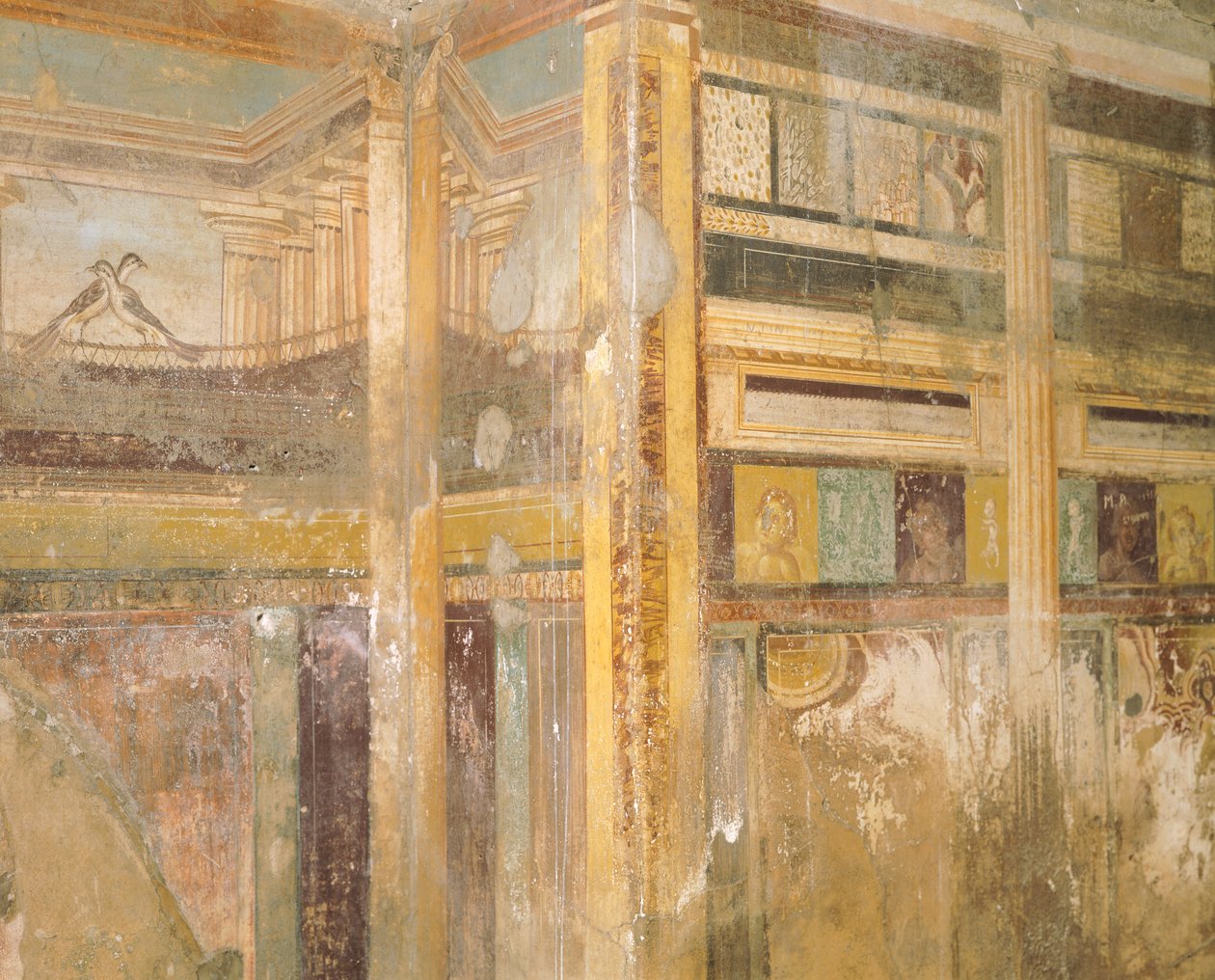 Pormenor de um fresco, parte de uma decoração de parede, Casa do Labirinto, Pompeia , Campânia, Civilização Romana de Roman Roman