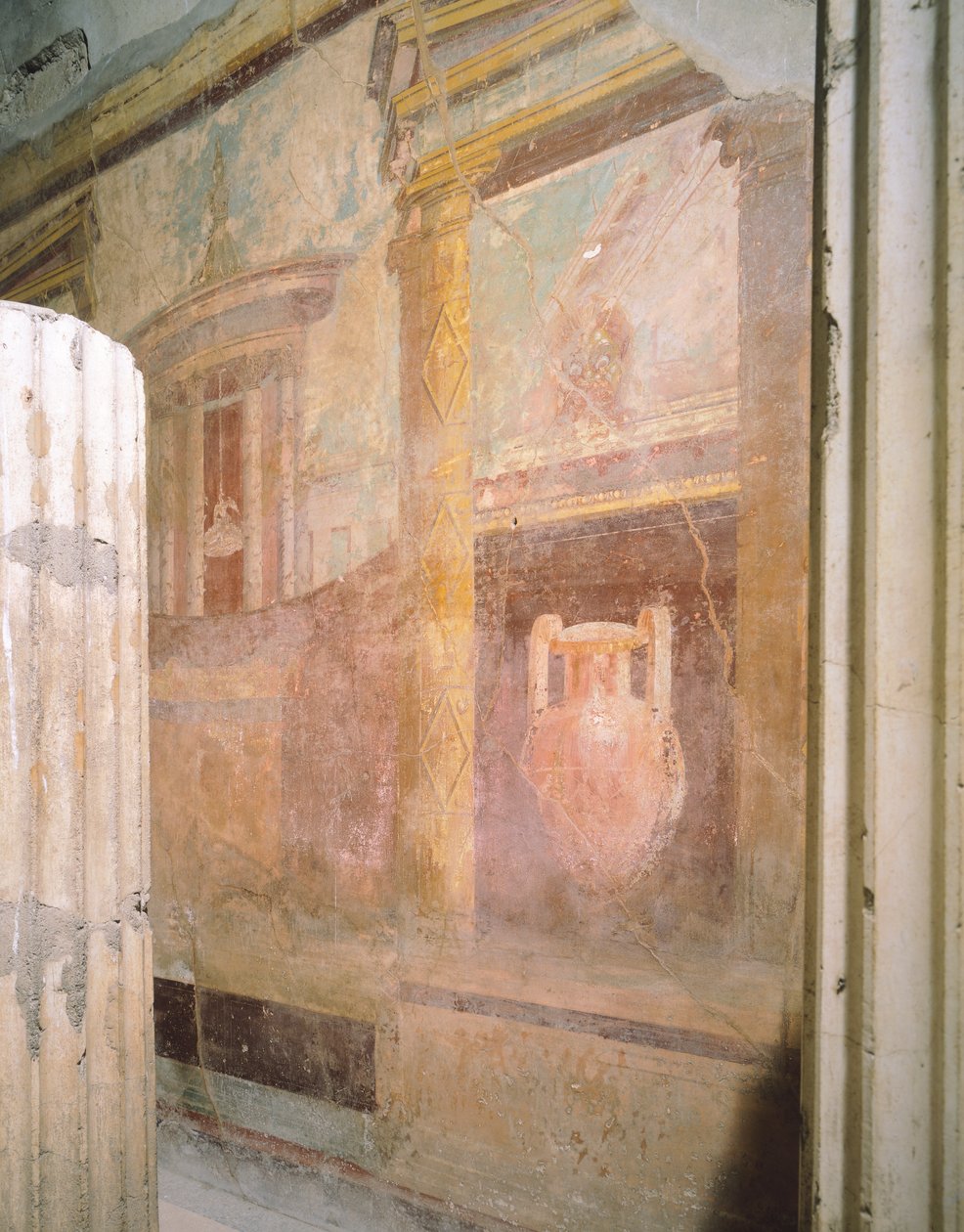 Pormenor de frescos na sala do triclínio, Casa do Labirinto, Pompeia, Campânia, Civilização Romana de Roman Roman